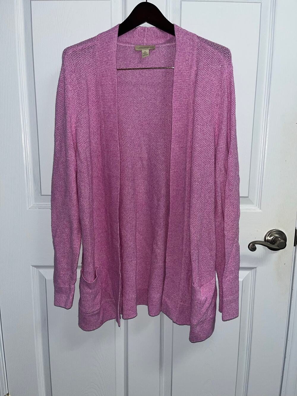 Appleseed's Pink Linen Cotton Open Front Cardigan Sweater Pockets XL